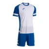Profesjonalny komplet piłkarski Joma Lider w kolorze biało-niebieskim – odzież sportowa dla drużyn.