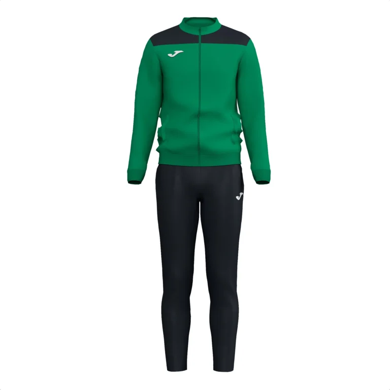 Zielony dres piłkarski Joma Phoenix III z czarnymi wstawkami na ramionach.