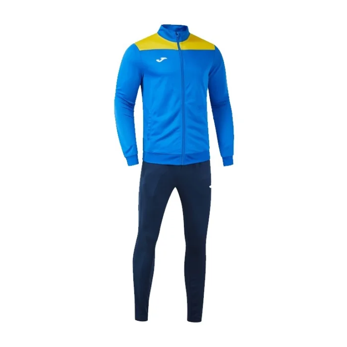 Niebieski dres piłkarski Joma Phoenix III z czarnymi wstawkami na ramionach.