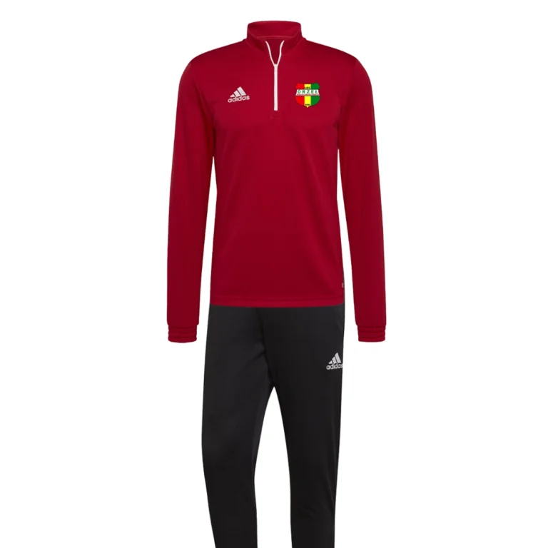 Czerwono-czarny dres piłkarski adidas Entrada 22 z herbem LKS Orzeł Psary - Babienica.
